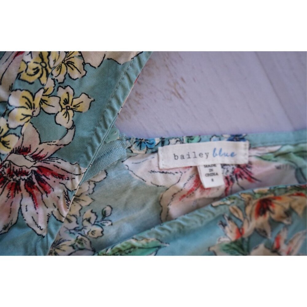 Bailey Blue Floral Wrap Dress, Belted, Size S - Picture 3 of 11
